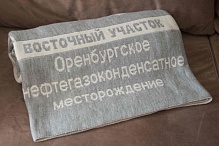 Плед с надписью и логотипом компании серый