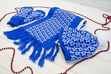 Шапка, варежки и шарф синие с рисунками