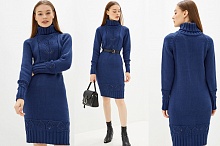 Трикотажное вязаное платье синее