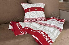 Вязаный плед с подушкой с логотипом компании  | Текстильпринт, Москва